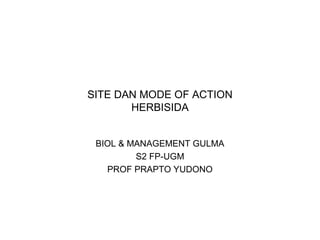 SITE DAN MODE OF ACTION
HERBISIDA
BIOL & MANAGEMENT GULMA
S2 FP-UGM
PROF PRAPTO YUDONO
 