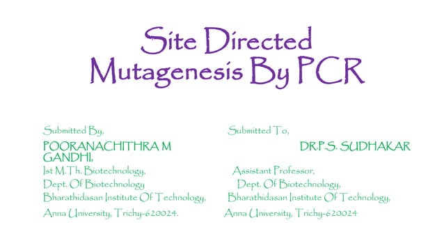 Site directed mutagenesis by pcr | PPTX | Chemistry | Science
