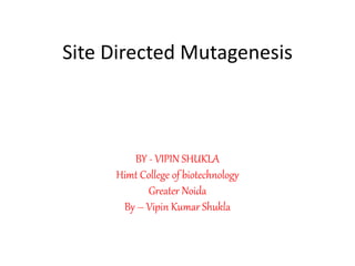 Site Directed Mutagenesis
BY - VIPIN SHUKLA
Himt College of biotechnology
Greater Noida
By – Vipin Kumar Shukla
 