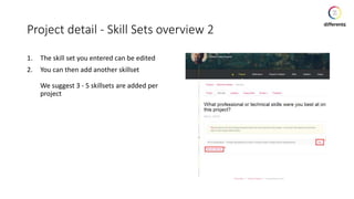 Project detail - Skill Sets overview 2
1. The skill set you entered can be edited
2. You can then add another skillset
We suggest 3 - 5 skillsets are added per
project
 