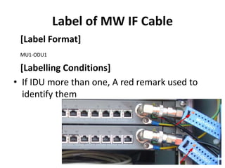Label of MW IF Cable
[Label Format]
MU1-ODU1
[Labelling Conditions]
• If IDU more than one, A red remark used to
identify them
 