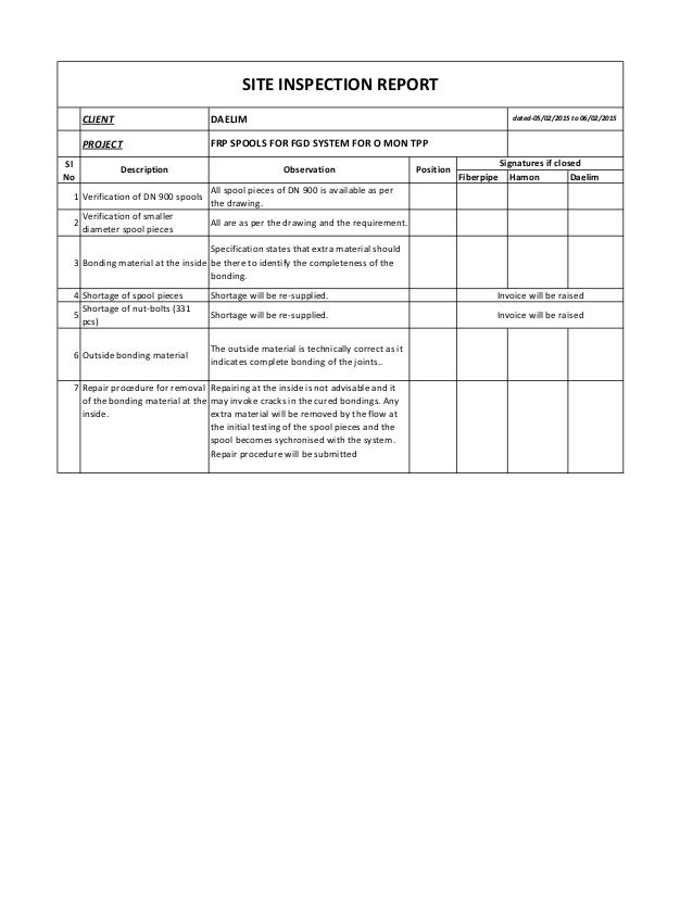 Site Inspection Report