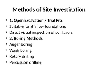 Foundation engineering , site investigation soil exploration | PPTX