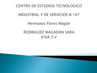 CENTRO DE ESTUDIOS TECNOLOGICO
INDUSTRIAL Y DE SERVICIOS N 167
Hermanos Flores Magón
RODRIGUEZ MAGADAN SARA
6°OA T.V
 