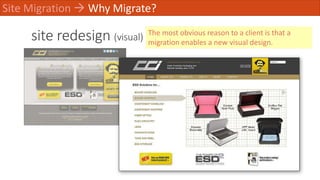 site redesign (visual)
Site Migration  Why Migrate?
The most obvious reason to a client is that a
migration enables a new...
