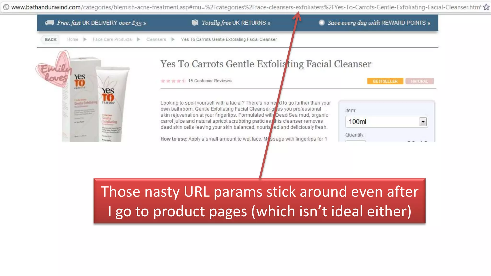 Those nasty URL params stick around even after
 I go to product pages (which isn’t ideal either)
 