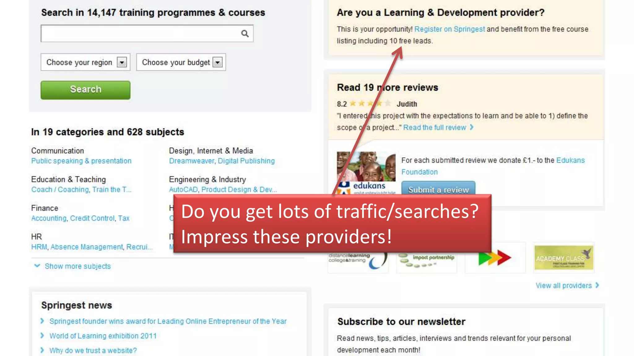 Do you get lots of traffic/searches?
Impress these providers!
 