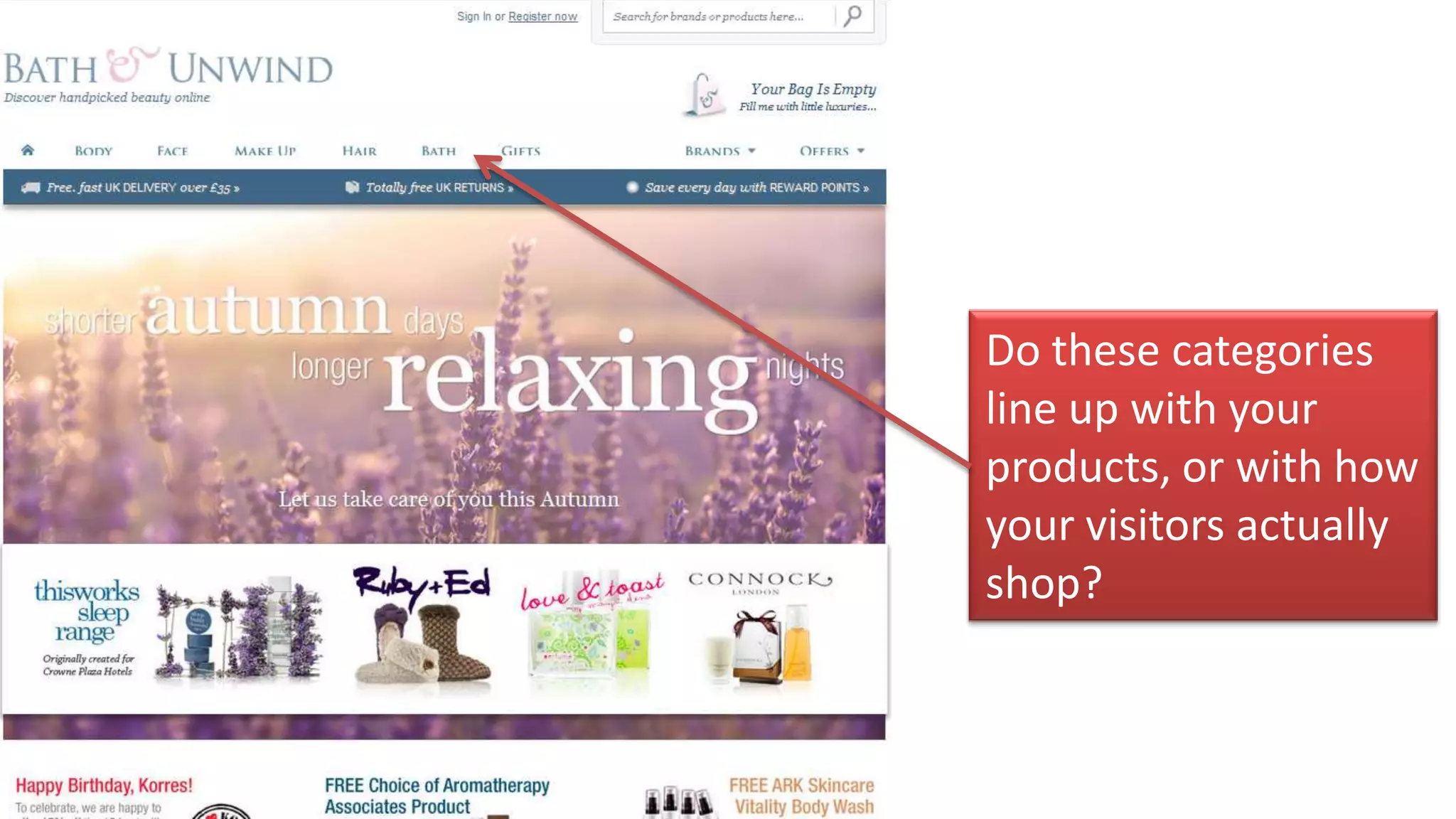 Do these categories
line up with your
products, or with how
your visitors actually
shop?
 