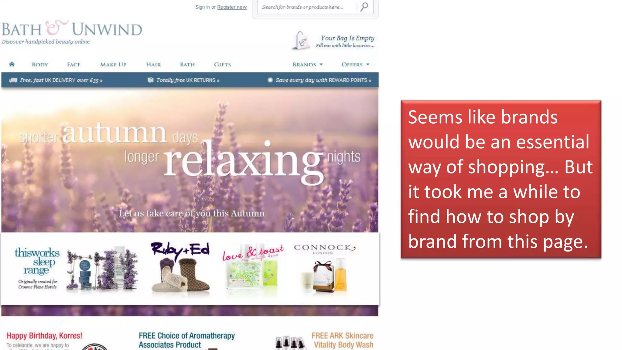 Seems like brands
would be an essential
way of shopping… But
it took me a while to
find how to shop by
brand from this page.
 