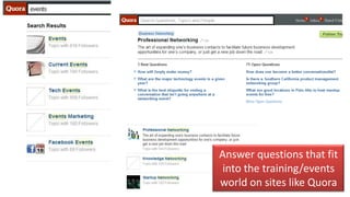 Answer questions that fit
 into the training/events
world on sites like Quora
 