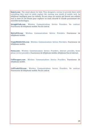 Kajeet.com	
  :	
   The	
   smart	
   phone	
   for	
   kids.	
   They	
   designed	
   a	
   service	
   to	
   provide	
   them	
   with	
  
everything	
   they	
   need	
   to	
   safely	
   explore	
   the	
   exciting	
   new	
   world	
   of	
   mobile	
   tech.	
   Le	
  
téléphone	
   intelligent	
   pour	
   les	
   enfants.	
   Ils	
   ont	
   conçu	
   un	
   service	
   qui	
   fournit	
   aux	
   enfants	
  
tout	
   ce	
   dont	
   ils	
   ont	
   besoin	
   pour	
   explorer	
   en	
   toute	
   sécurité	
   le	
   monde	
   passionnant	
   des	
  
nouvelles	
  technologies.	
  
StraightTalk.com	
  :	
   Wireless	
   Communications	
   Service	
   Providers.	
   No	
   contract.	
  
Fournisseur	
  de	
  téléphonie	
  mobile.	
  Pas	
  de	
  contrat.	
  	
  
	
  

MetroPCS.com	
  :	
   Wireless	
   Communications	
   Service	
   Providers.	
   Fournisseur	
   de	
  
téléphonie	
  mobile.	
  
	
  

VirginMobileUSA.com	
  :	
   Wireless	
   Communications	
   Service	
   Providers.	
   Fournisseur	
   de	
  
téléphonie	
  mobile.	
  
	
  

Ooma.com	
  :	
   Wireless	
   Communications	
   Service	
   Providers,	
   Internet	
   provider,	
   home	
  
phone	
  service	
  providers.	
  Fournisseur	
  de	
  téléphonie	
  mobile,	
  téléphonie	
  fixe	
  et	
  internet.	
  
	
  

CellSwapper.com	
  :	
   Wireless	
   Communications	
   Service	
   Providers.	
   Fournisseur	
   de	
  
téléphonie	
  mobile.	
  
	
  

CellTradeUSA.com	
  :	
   Wireless	
   Communications	
   Service	
   Providers.	
   No	
   contract.	
  
Fournisseur	
  de	
  téléphonie	
  mobile.	
  Pas	
  de	
  contrat.	
  	
  
	
  

	
  
	
  
	
  
	
  
	
  
	
  
	
  
	
  
	
  


	
                                                                                                                                        28	
  
 