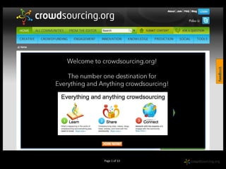 Welcome to crowdsourcing.org!The number one destination forEverything and Anything crowdsourcing! Page 1 of 13 