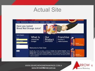 Actual Site




WWW.SEARCHENGINERANKINGS.COM.A
                U
     www.ArrowInternet.com.au
 