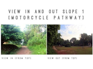 V i e w I n a n d O u t S l o p e 1
[ M o t o r c y c l e p a t h w a y ]
V i e w i n [ F r o m t o p ] V i e w o u t [ F r o m t o p ]
 