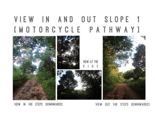 V i e w I n a n d O u t S l o p e 1
[ M o t o r c y c l e p a t h w a y ]
View in [40 steps downwards] View out [40 steps downwards]
View at the
s i d e
 