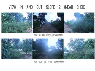 View in [30 steps downwards]
View out [30 steps downwards]
View In and Out Slope 2 (near shed)
 