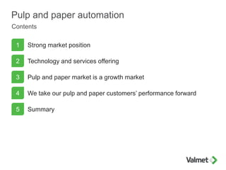 Automation has a strong position in pulp and paper
Source: EIF, ARC, Frost & Sullivan and Valmet estimatesNovember 26, 201...