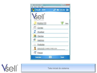 Ao iniciar a utilização do Sistema, pede-se uma senha que é o número de cadastro do representante na empresa Tela inicial do sistema 