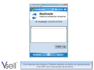 Com apenas dois cliques o Sistema atualiza os dados do representante e do ERP sem intervenção de terceiros. Com apenas dois cliques o Sistema atualiza os dados do representante    e do ERP sem intervenção de terceiros. 