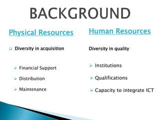 Physical Resources   Diversity in acquisition