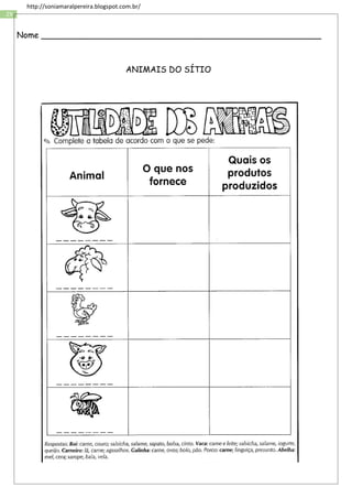 29
http://soniamaralpereira.blogspot.com.br/
Nome ______________________________________________________
ANIMAIS DO SÍTIO
 