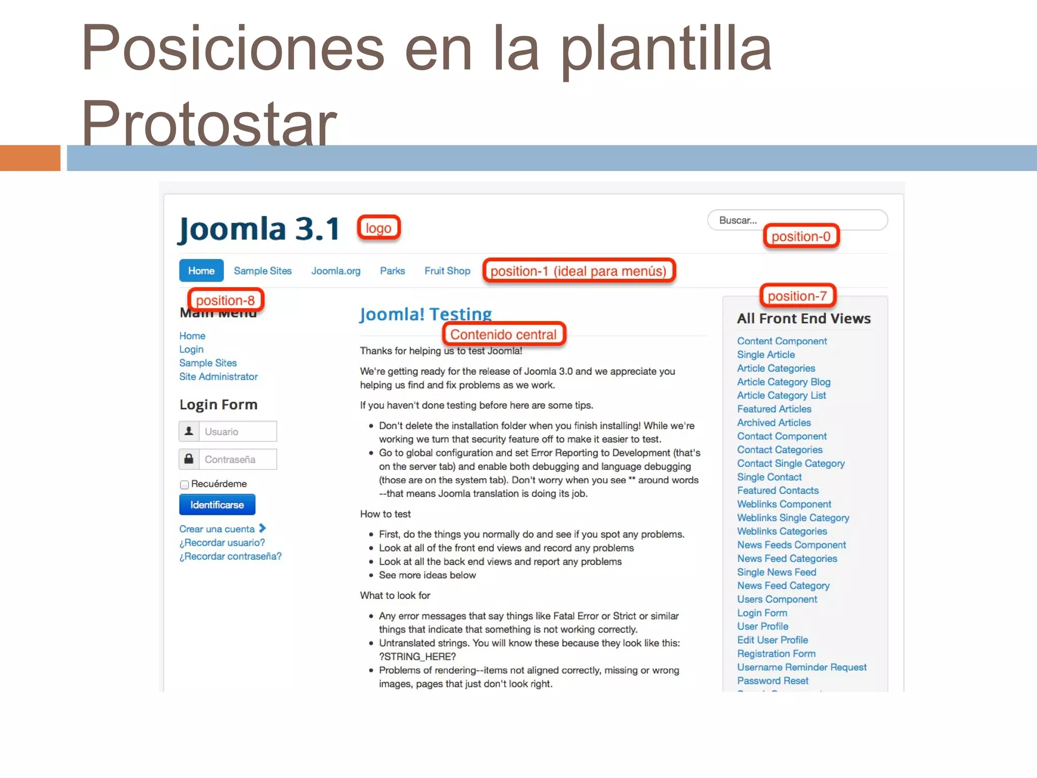 Posiciones en la plantilla
Protostar
 