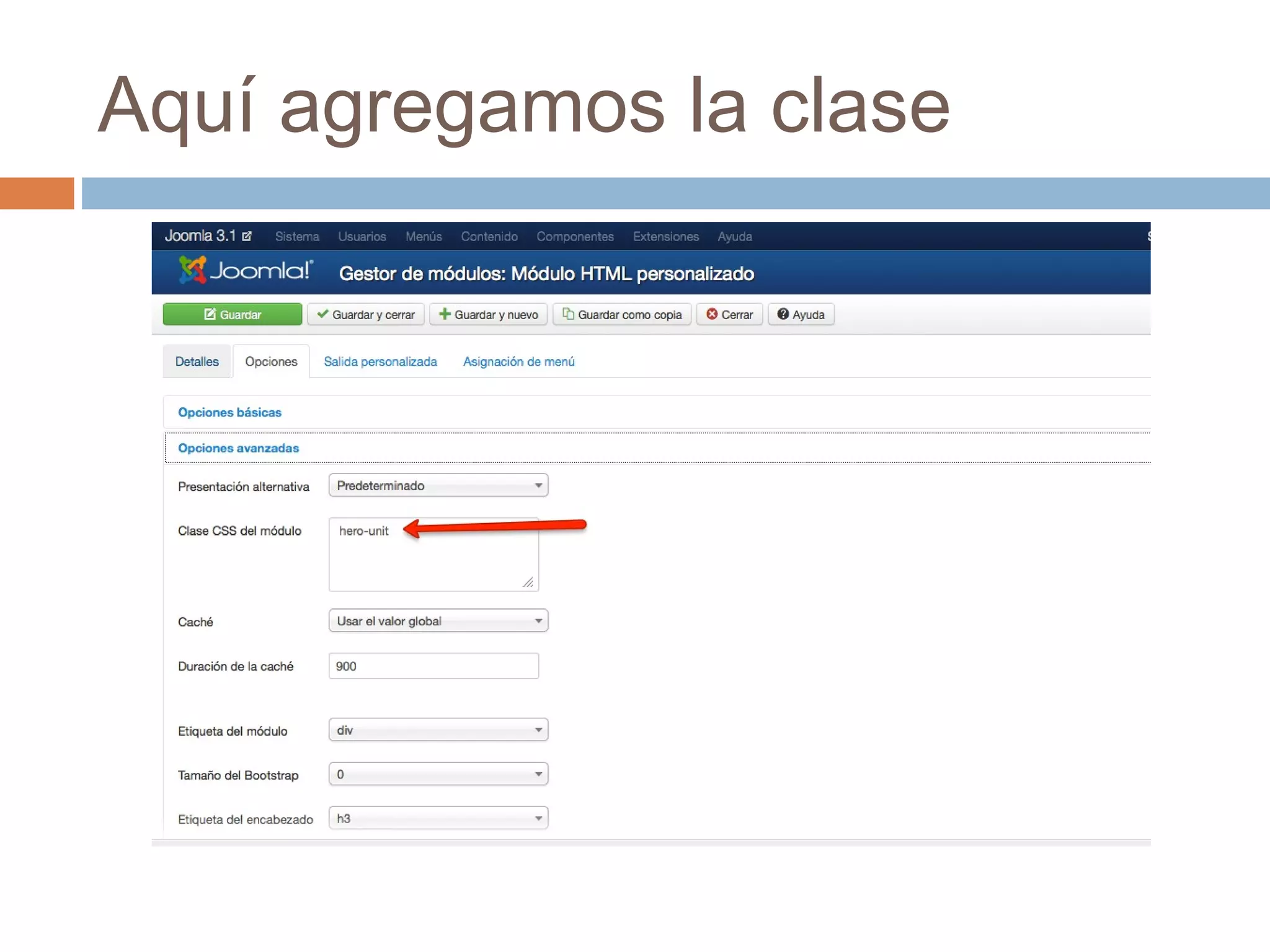 Aquí agregamos la clase
 