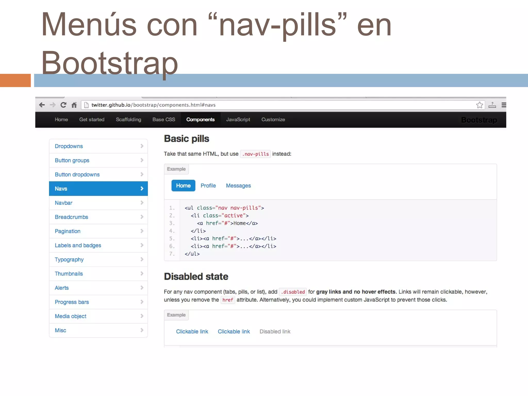 Menús con “nav-pills” en
Bootstrap
 