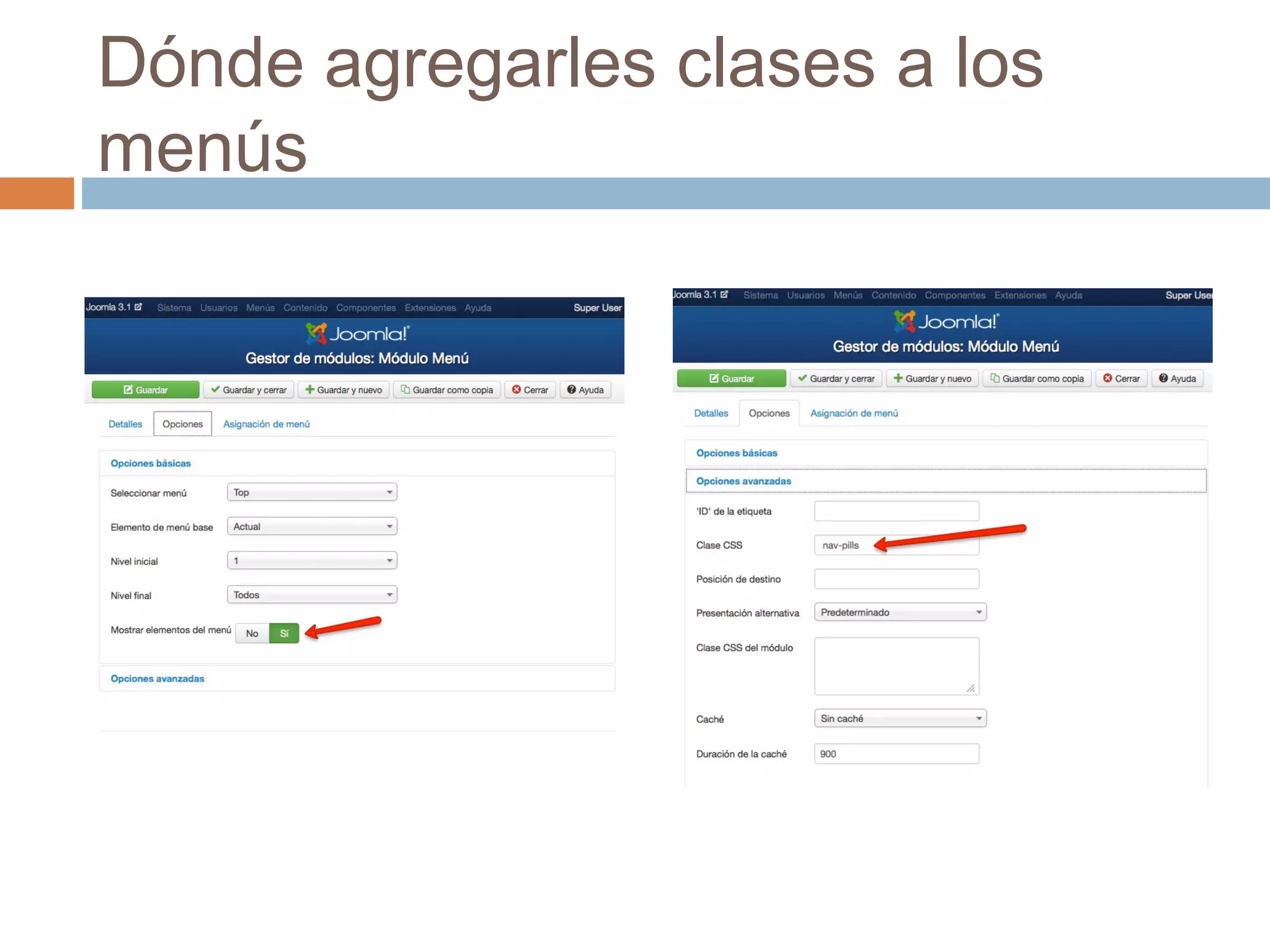 Dónde agregarles clases a los
menús
 