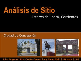 Sitio y Programa | Ríos – Scotta – Speroni | Arq. Pintos, Gladis | UPC arq IV | 2013
Análisis de Sitio
Esteros del Iberá, Corrientes
Ciudad de Concepción
 