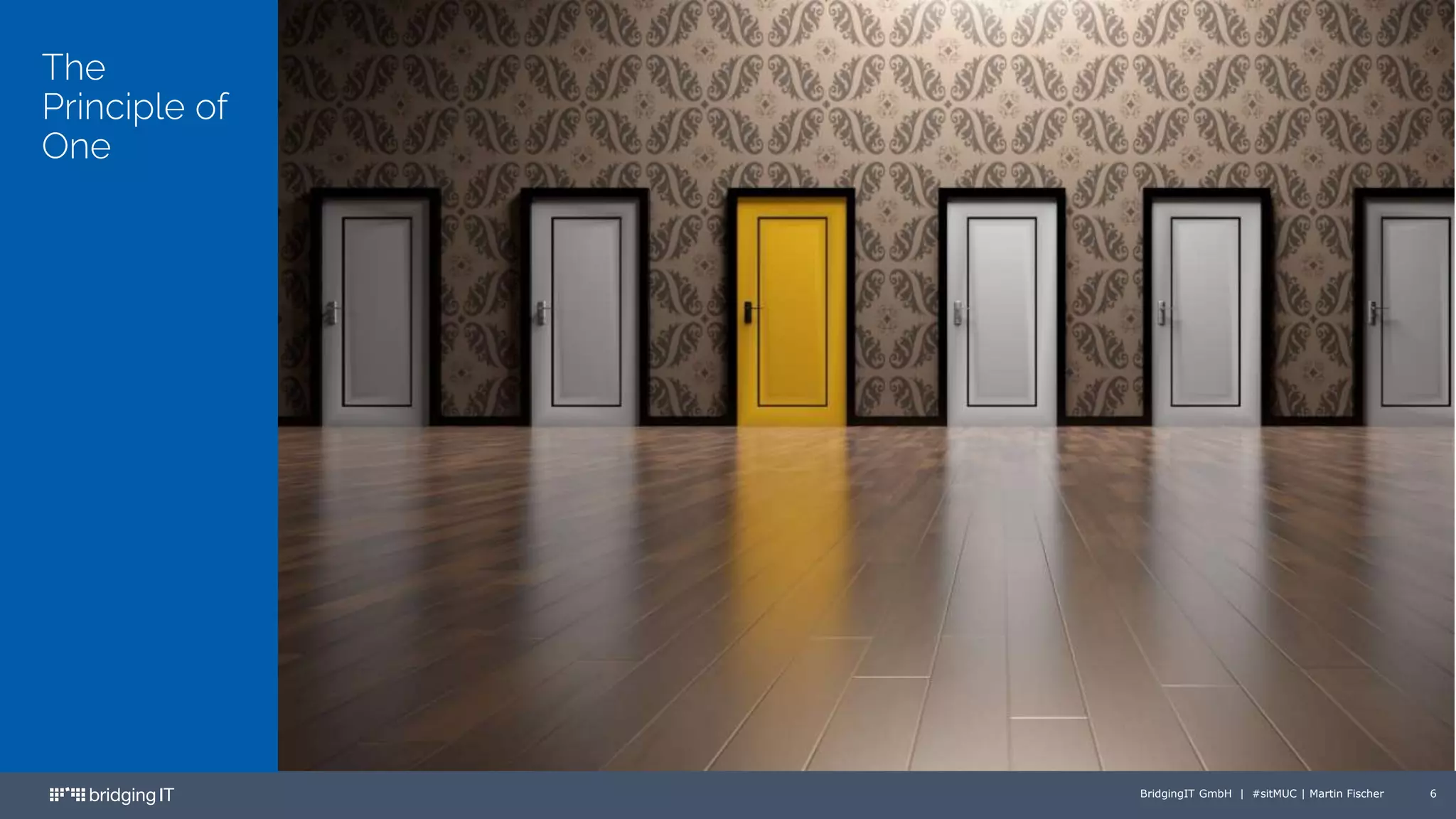 BridgingIT GmbH | #sitMUC | Martin Fischer 6
The
Principle of
One
Untertitel Platzhaltertext
 