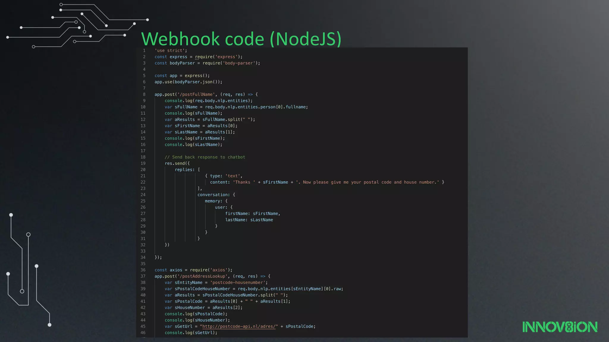 Webhook code (NodeJS)
 