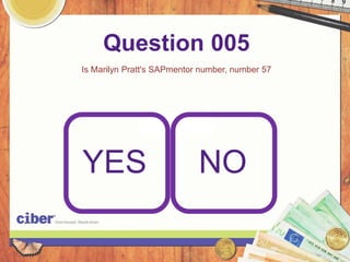 Question 005
Is Marilyn Pratt's SAPmentor number, number 57




YES                         NO
 