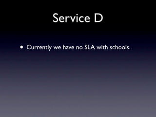 Service D

• Currently we have no SLA with schools.
 