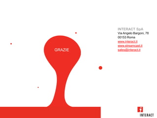 INTERACT SpA
          Via Angelo Bargoni, 78
          00153 Roma
          www.interact.it
          www.streamcast.it
GRAZIE    sales@interact.it




 Grazie
 