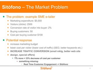 Sitòfono – The Market Problem
   The problem: example SME e-tailer
       Marketing expenditure: $5,000
       Visitors...