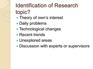Own Topic Guidelines for the selection of Research topic and report writing | PPTX