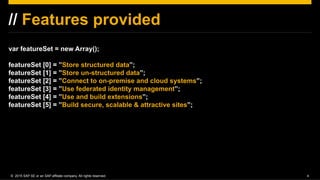 ©  2015 SAP SE or an SAP affiliate company. All rights reserved. 4
// Features provided
var featureSet = new Array();
feat...