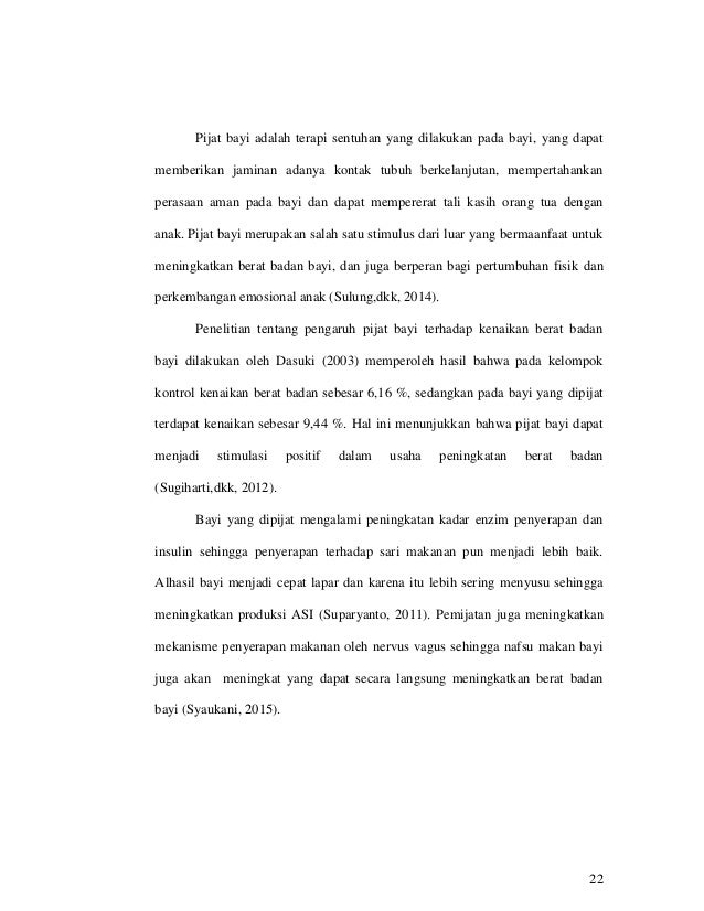 PENGARUH PIJAT BAYI TERHADAP PENINGKATAN BERAT BADAN BAYI 
