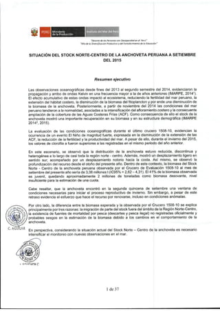 SITUACIÓN DEL STOCK NORTE-CENTRO DE LA ANCHOVETA PERUANA  A SETIEMBRE DEL 2015
