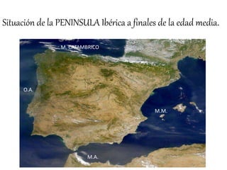 Situación de la PENINSULA Ibérica a finales de la edad media.
M.M.
M. CATAMBRICO
M.A.
O.A.
 