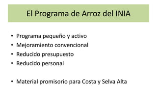 Situacion actual del mejoramiento genetico del arroz en America Latina y el Caribe caso Peru