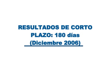 RESULTADOS DE CORTO PLAZO: 180 días (Diciembre 2006) 