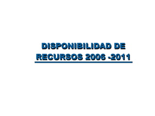 DISPONIBILIDAD DE RECURSOS 2006 -2011 DISPONIBILIDAD DE RECURSOS 2006 -2011 