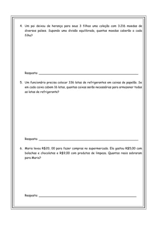 Situação problema 4 operações