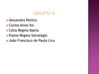  Alexandra Petittu
 Carina Alves Ito
 Célia Regina Baeta
 Elaine Regina Salvalágio
 João Francisco de Paula Lico
 