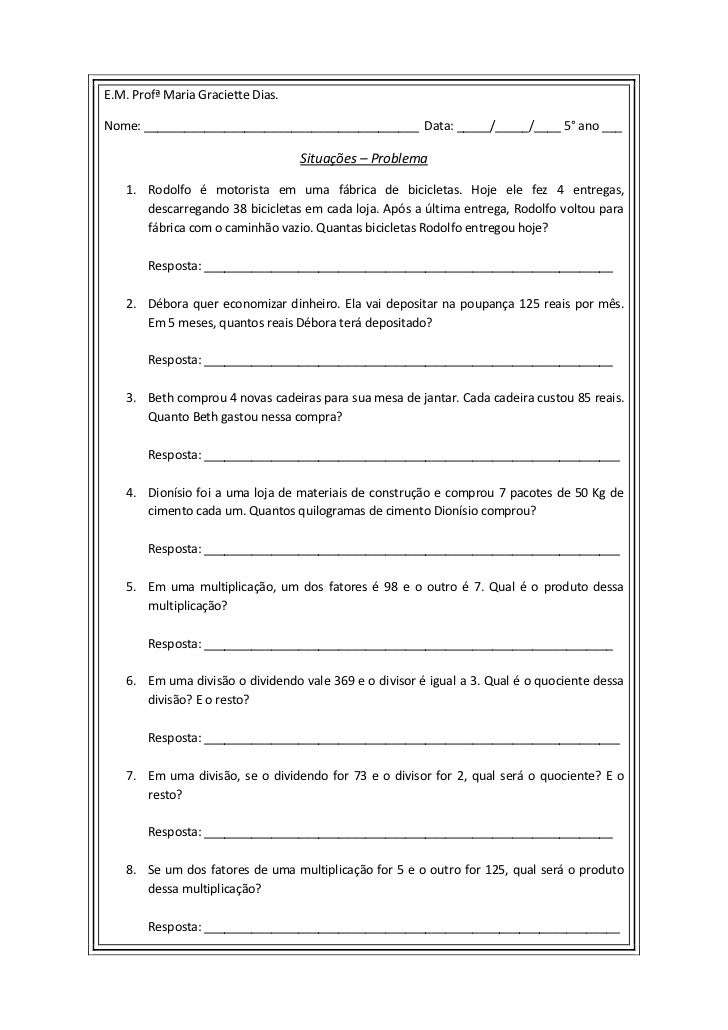 Situação problema 2 multiplicação e divisão