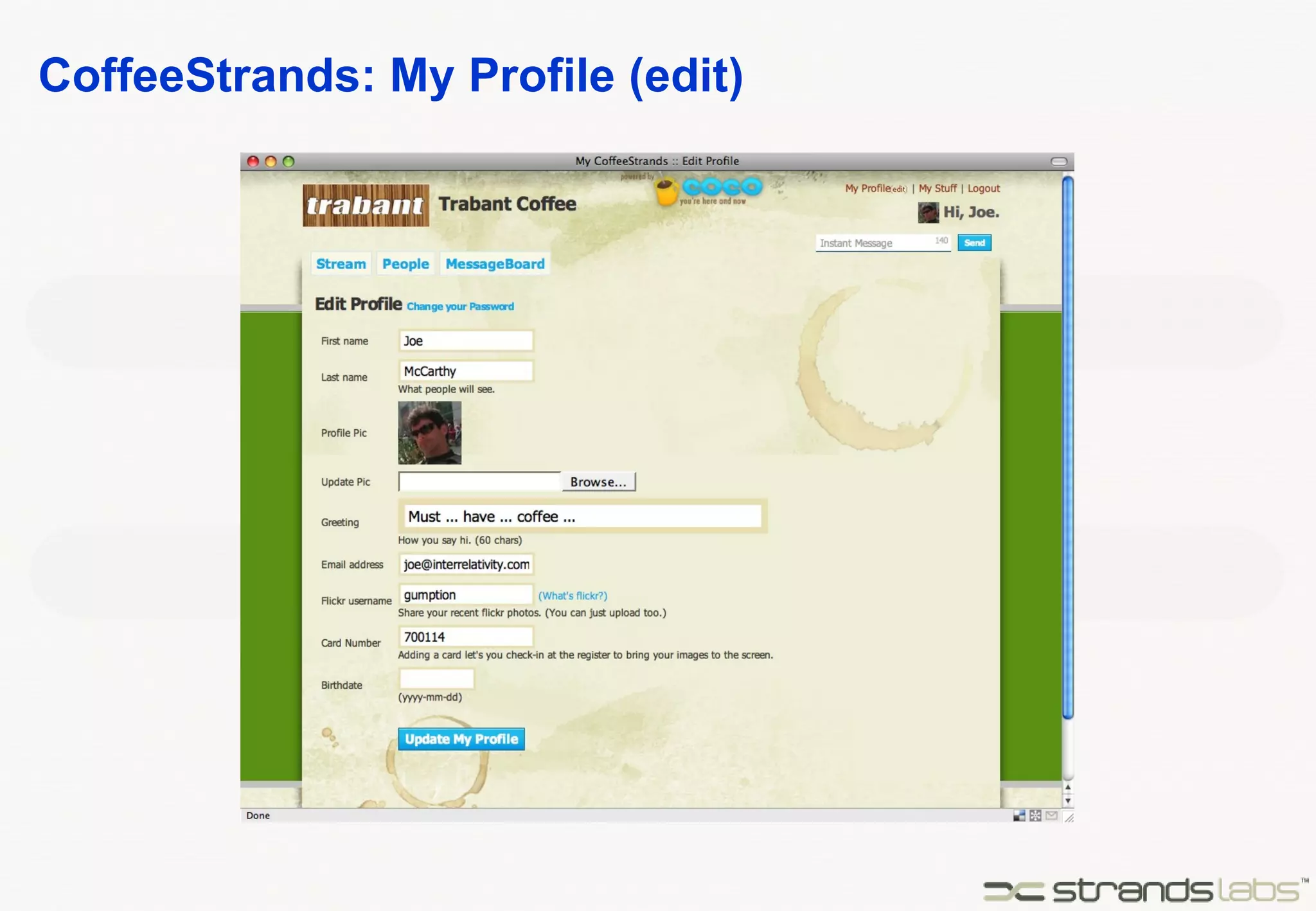 CoffeeStrands: My Profile (edit) 