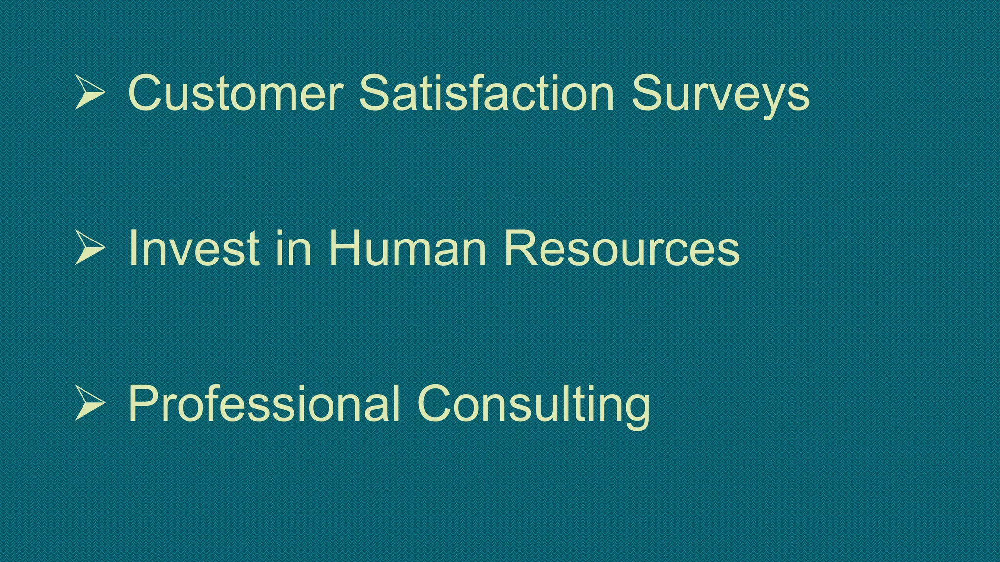  Customer Satisfaction Surveys
 Invest in Human Resources
 Professional Consulting
 