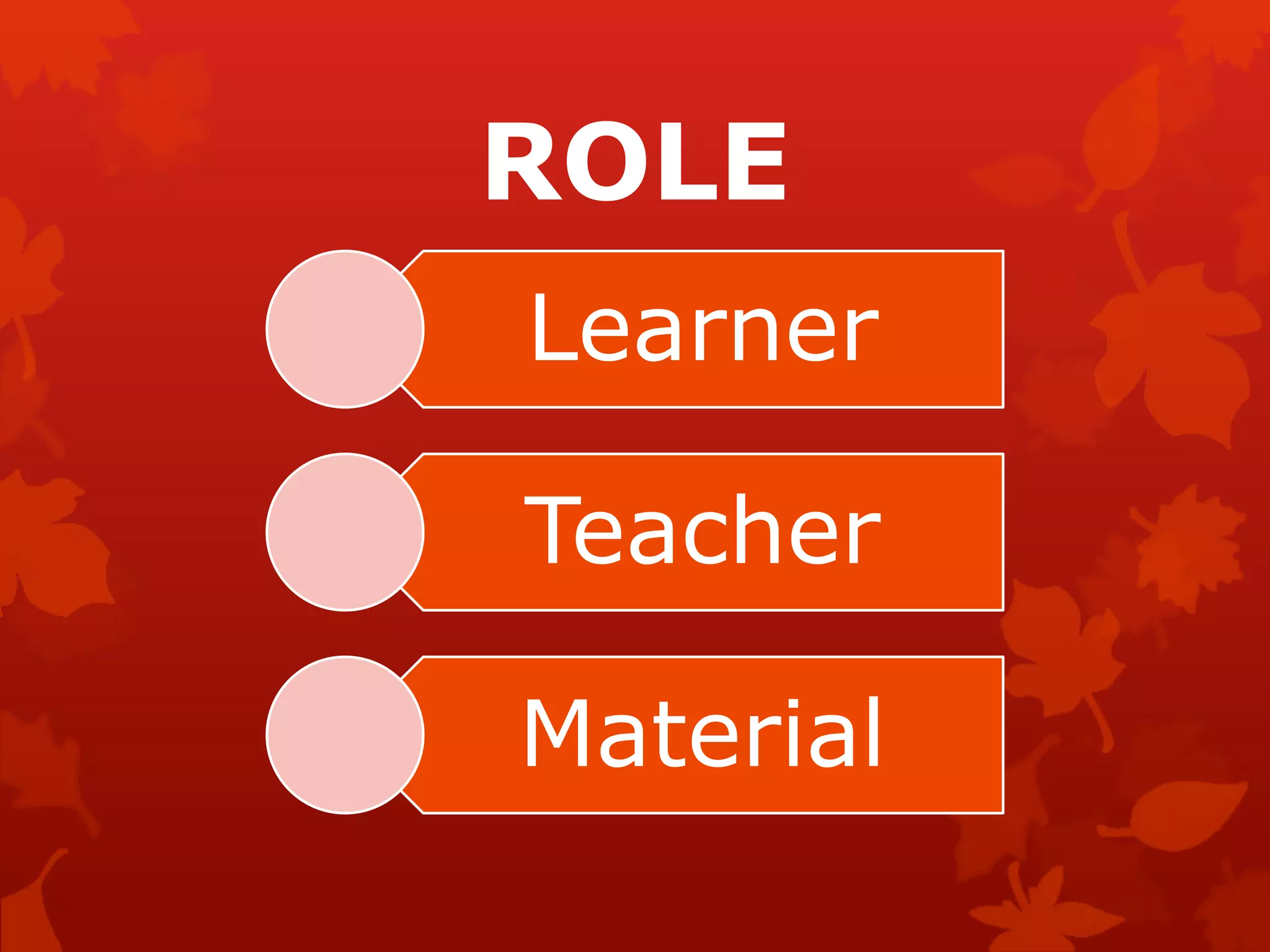 ROLE
Learner
Teacher
Material
 